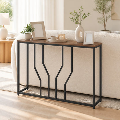 Modern White Faux Marble Entryway Table in Rustic Brown, image 3