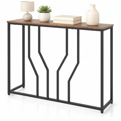 Modern White Faux Marble Entryway Table in Rustic Brown, image 4