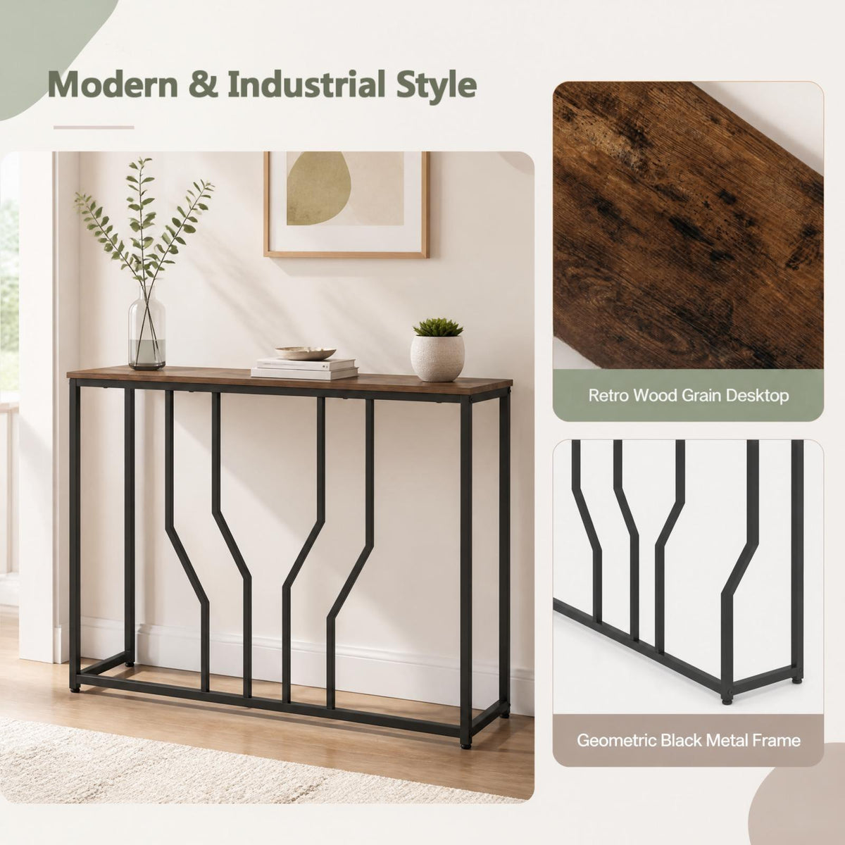 Modern White Faux Marble Entryway Table in Rustic Brown, image 7