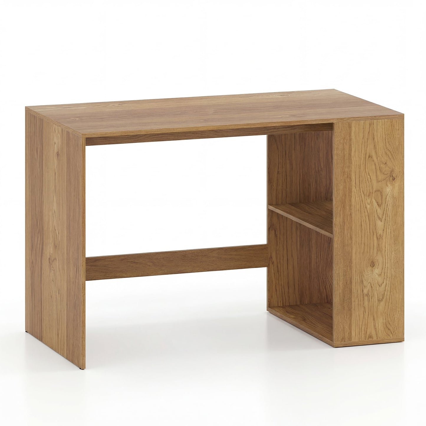 Modern Wooden Office Desk with Storage and 2 Open Shelves-Natural