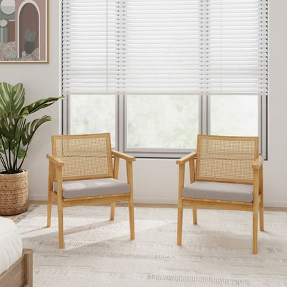 Modern Accent Chair with Solid Rubber Wood Frame-Natural