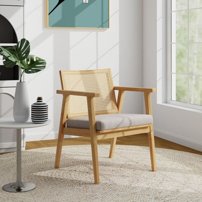 Modern Accent Chair with Solid Rubber Wood Frame-Natural