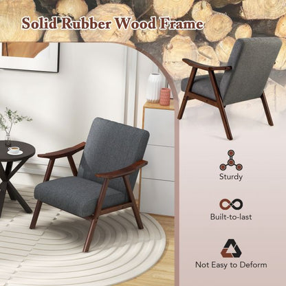 Modern Accent Chair with Armrests and Rubber Wood Frame-Light Grey