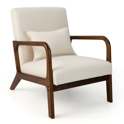 Modern Accent Chair with Lumbar Pillow and Rubber Wood Frame-Beige