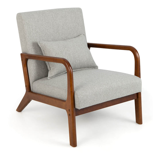 Modern Accent Chair with Lumbar Pillow and Rubber Wood Frame-Grey