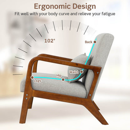 Modern Accent Chair with Lumbar Pillow and Rubber Wood Frame-Grey