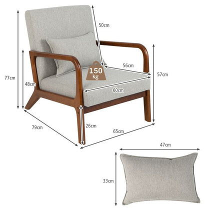 Modern Accent Chair with Lumbar Pillow and Rubber Wood Frame-Grey
