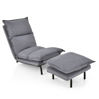 Modern Armless Accent Chair with Ottoman and Adjustable Backrest-Grey