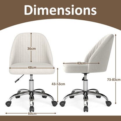 Modern Armless Office Chair with Curved Backrest and Upholstered Seat-Beige