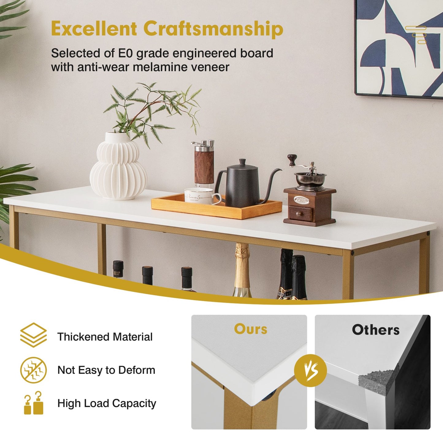 Modern Buffet Sideboard with Steel Frame, Open Shelf and 3 Compartments-White