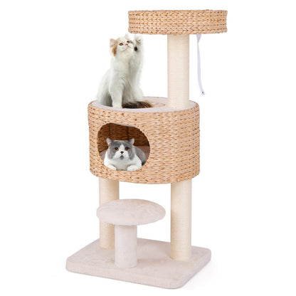 Modern Cat Tower with Top Perch and Removable Cushion-Natural