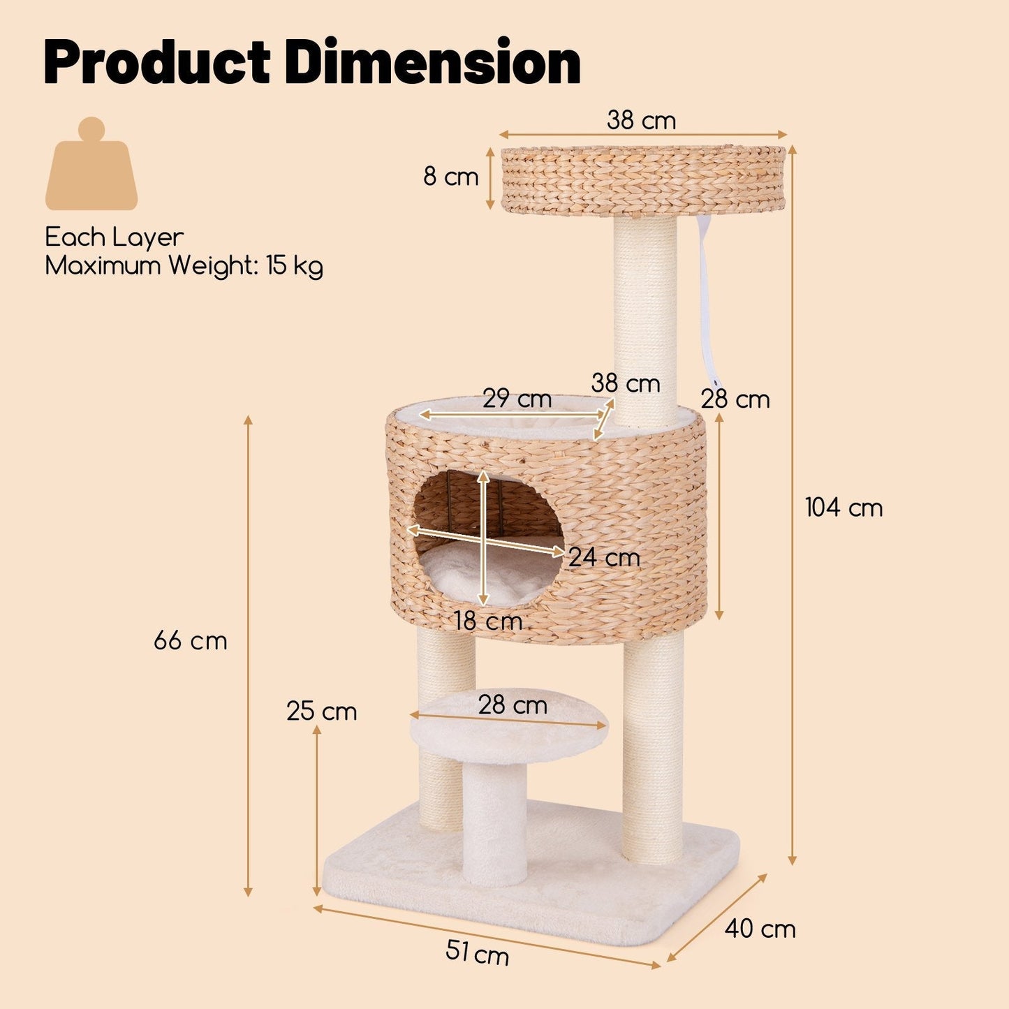 Modern Cat Tower with Top Perch and Removable Cushion-Natural