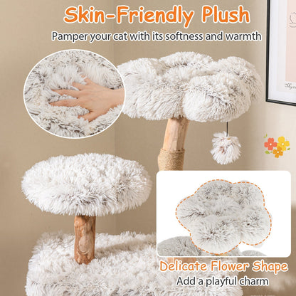 135cm Cat Tree Wooden Cat Tree with Cat Cave Plush Seat Platform &amp; Ball White