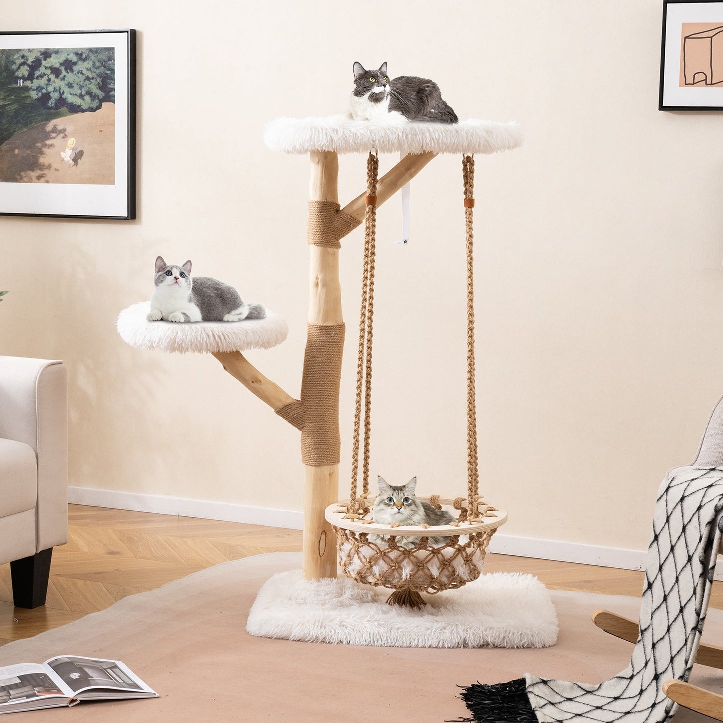 Modern Cat Tree for Indoor Adult Cats Large Kitten Tower-White