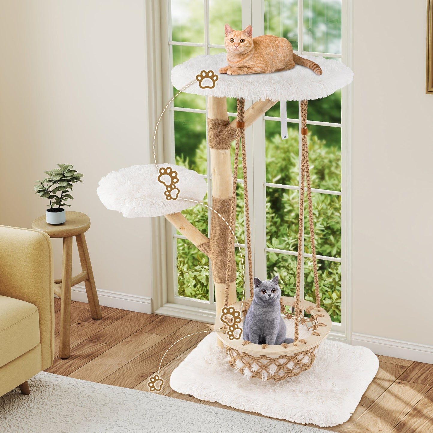 Modern Cat Tree for Indoor Adult Cats Large Kitten Tower-White