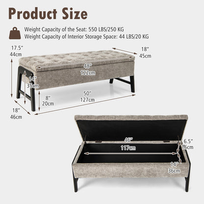 Modern Chenille Storage Bench Upholstered Tufted Ottoman Bench-Grey