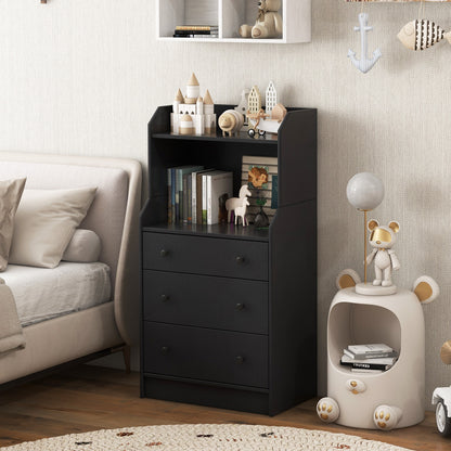 Modern Chest of Drawers Dresser with Shelves-Black