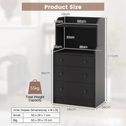 Modern Chest of Drawers Dresser with Shelves-Black