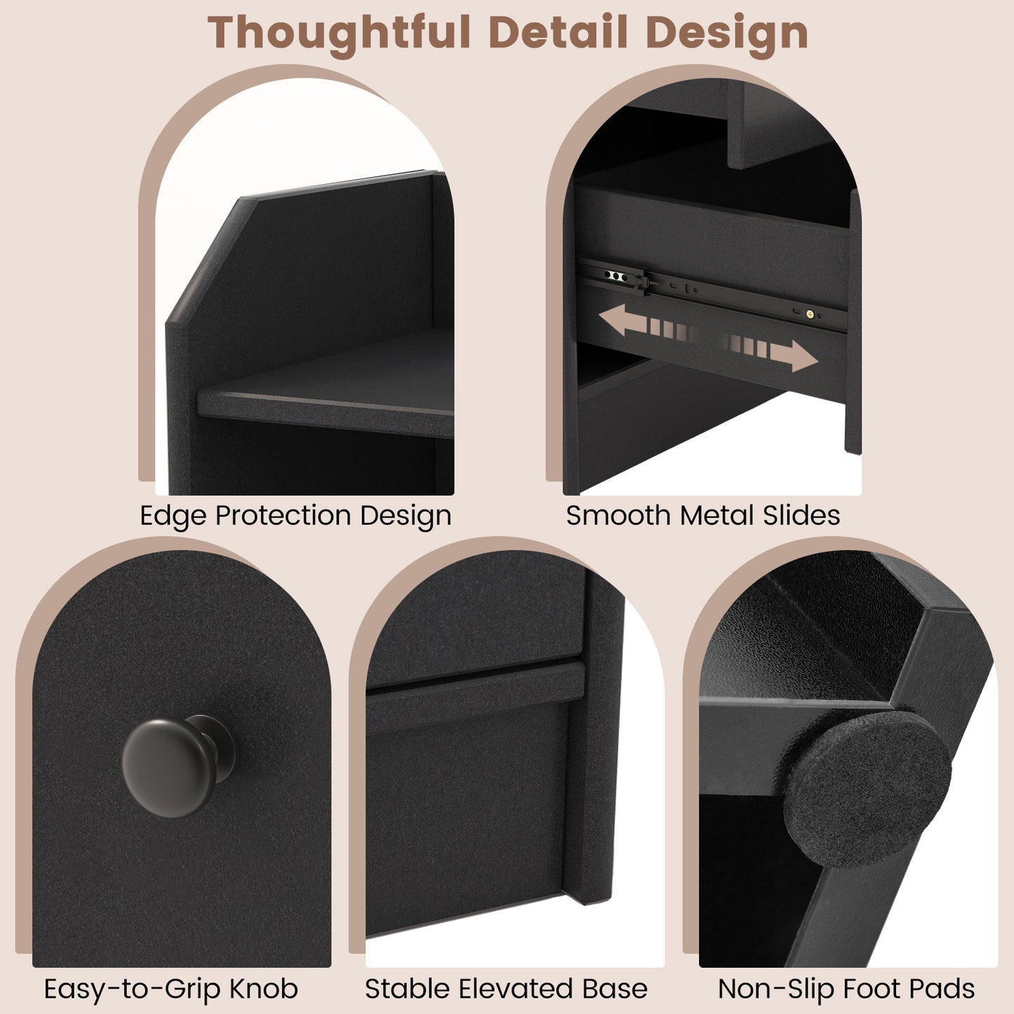 Modern Chest of Drawers Dresser with Shelves-Black