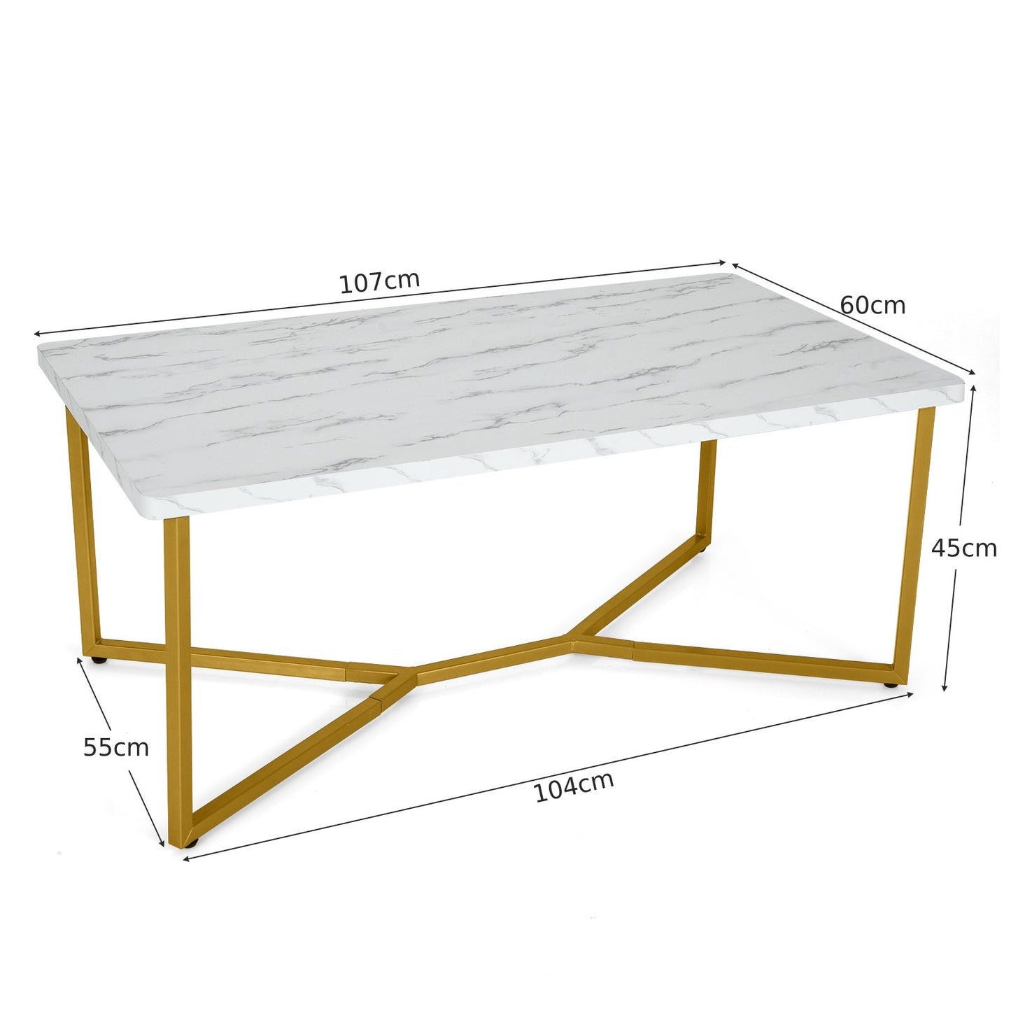 Modern Coffee Table with Faux Marble Tabletop and Golden Y-shaped Legs