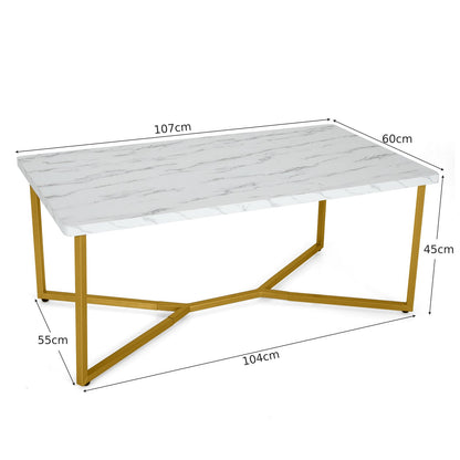 Modern Coffee Table with Faux Marble Tabletop and Golden Y-shaped Legs