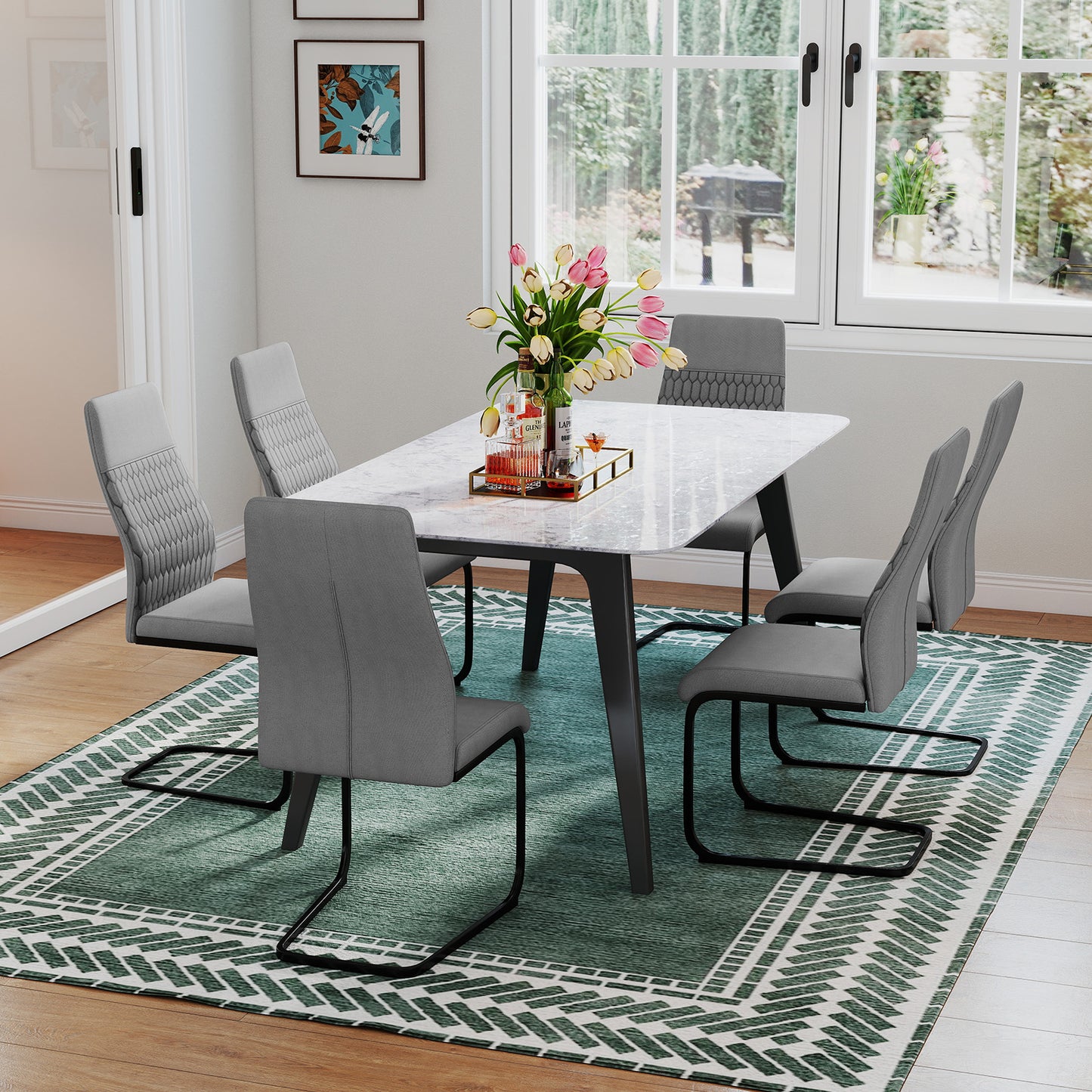 Modern Dining Chair Set of 4 Upholstered Accent Chair-Grey