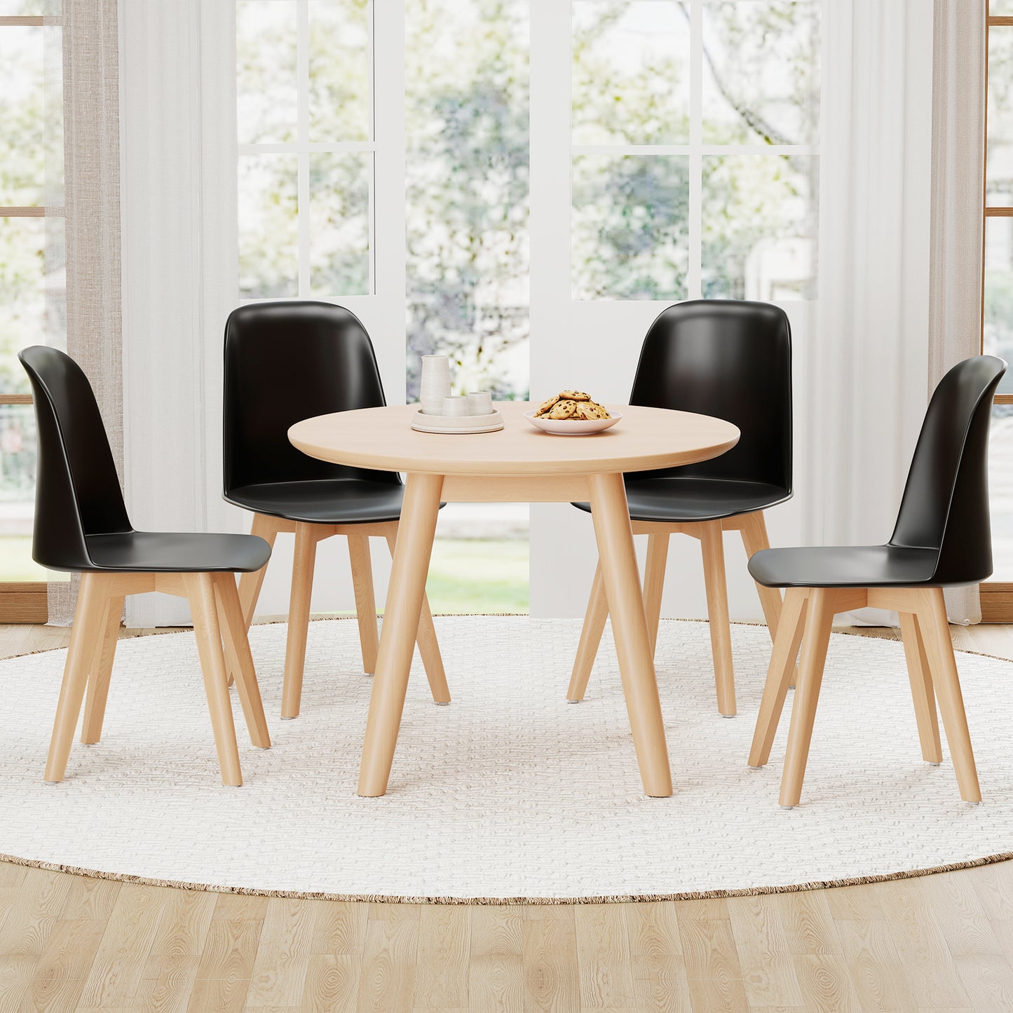 Modern Dining Chairs Set of 2 Armless Kitchen Chairs with Solid Beech Wood Legs-Black