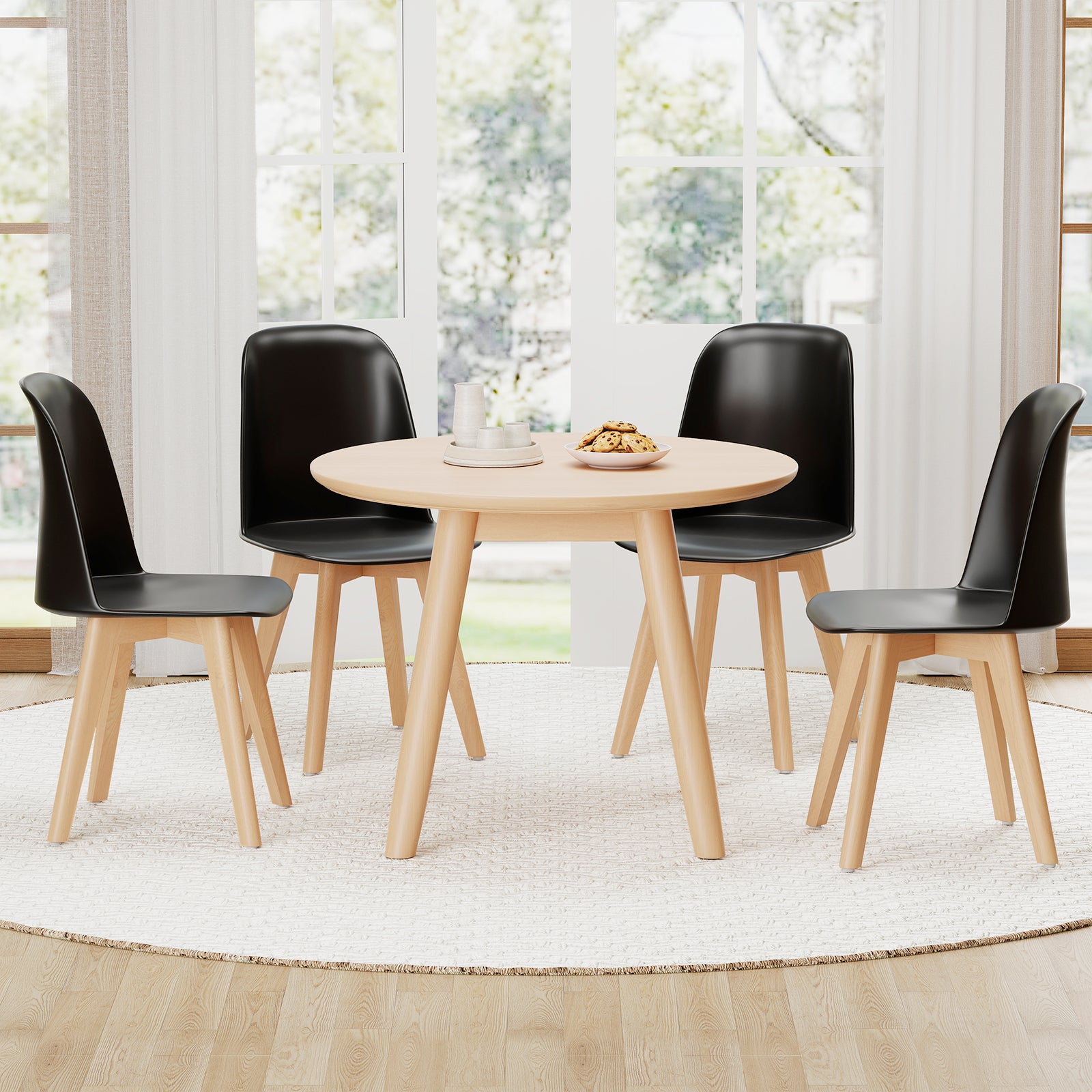Modern Dining Chairs Set of 2 Armless Kitchen Chairs with Solid Beech Wood Legs-Black