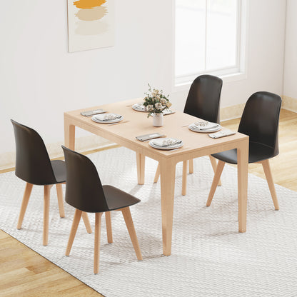 Modern Dining Chairs Set of 2 Armless Kitchen Chairs with Solid Beech Wood Legs-Black