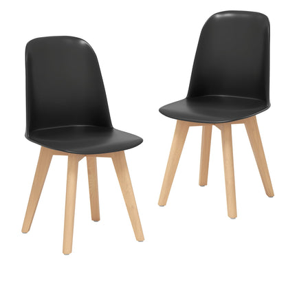 Modern Dining Chairs Set of 2 Armless Kitchen Chairs with Solid Beech Wood Legs-Black