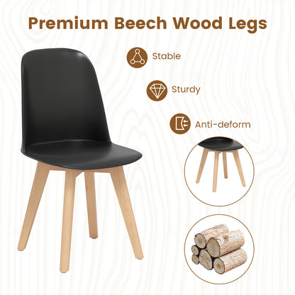 Modern Dining Chairs Set of 2 Armless Kitchen Chairs with Solid Beech Wood Legs-Black