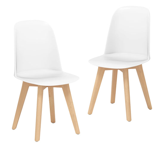 Modern Dining Chairs Set of 2 Armless Kitchen Chairs with Solid Beech Wood Legs-White