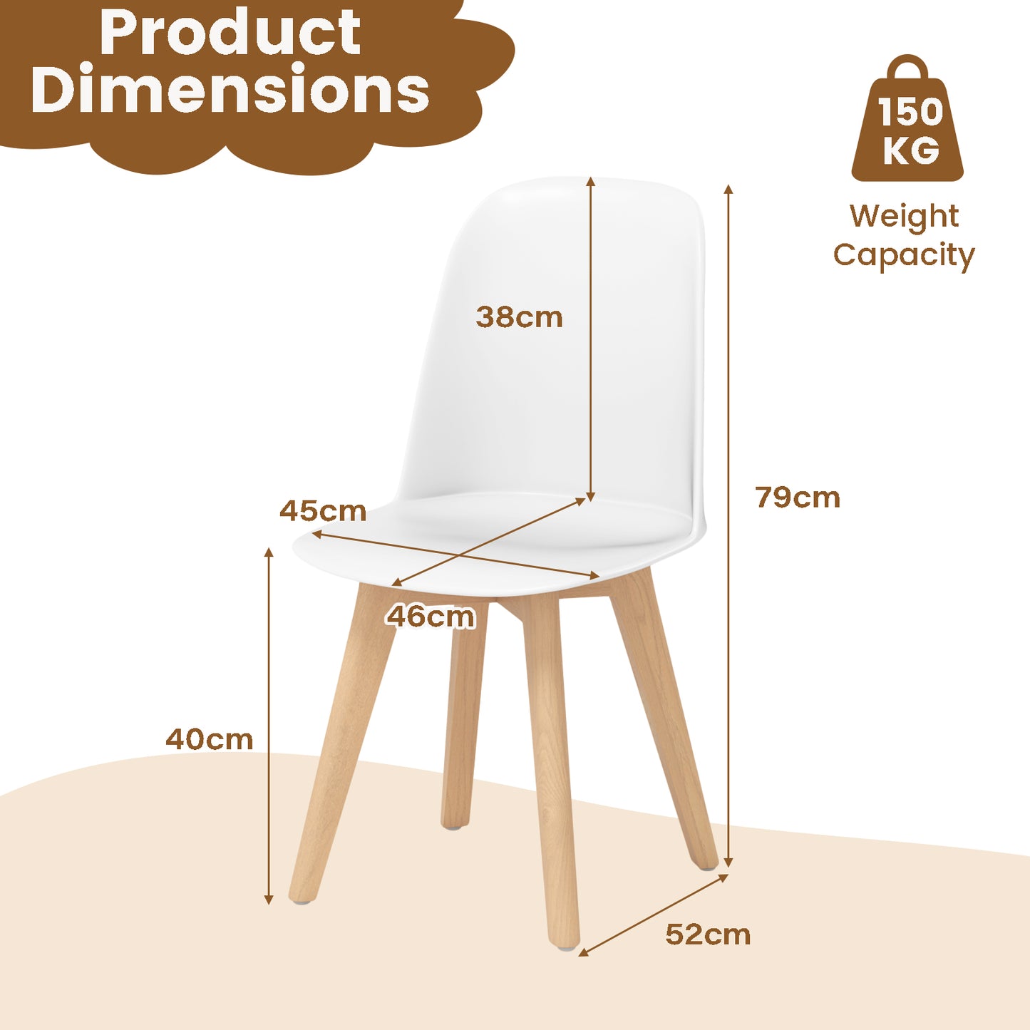 Modern Dining Chairs Set of 2 Armless Kitchen Chairs with Solid Beech Wood Legs-White