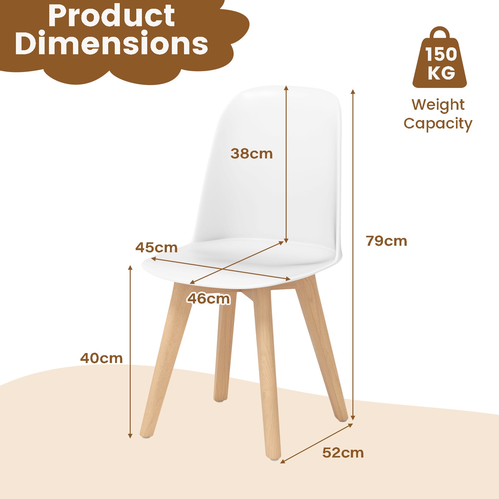 Modern Dining Chairs Set of 2 Armless Kitchen Chairs with Solid Beech Wood Legs-White