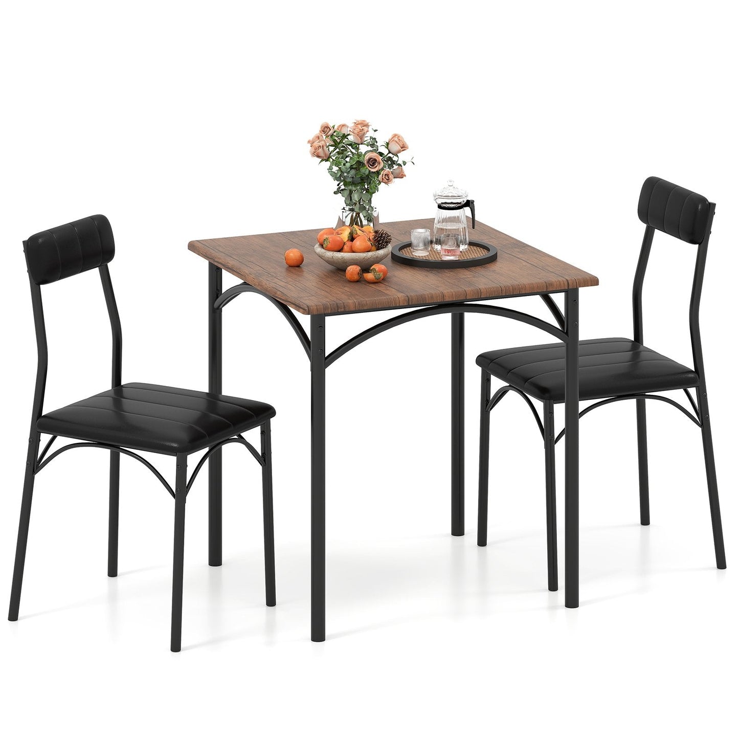 Modern Dining Table Set 3-Piece Kitchen Table Set-Rustic Brown