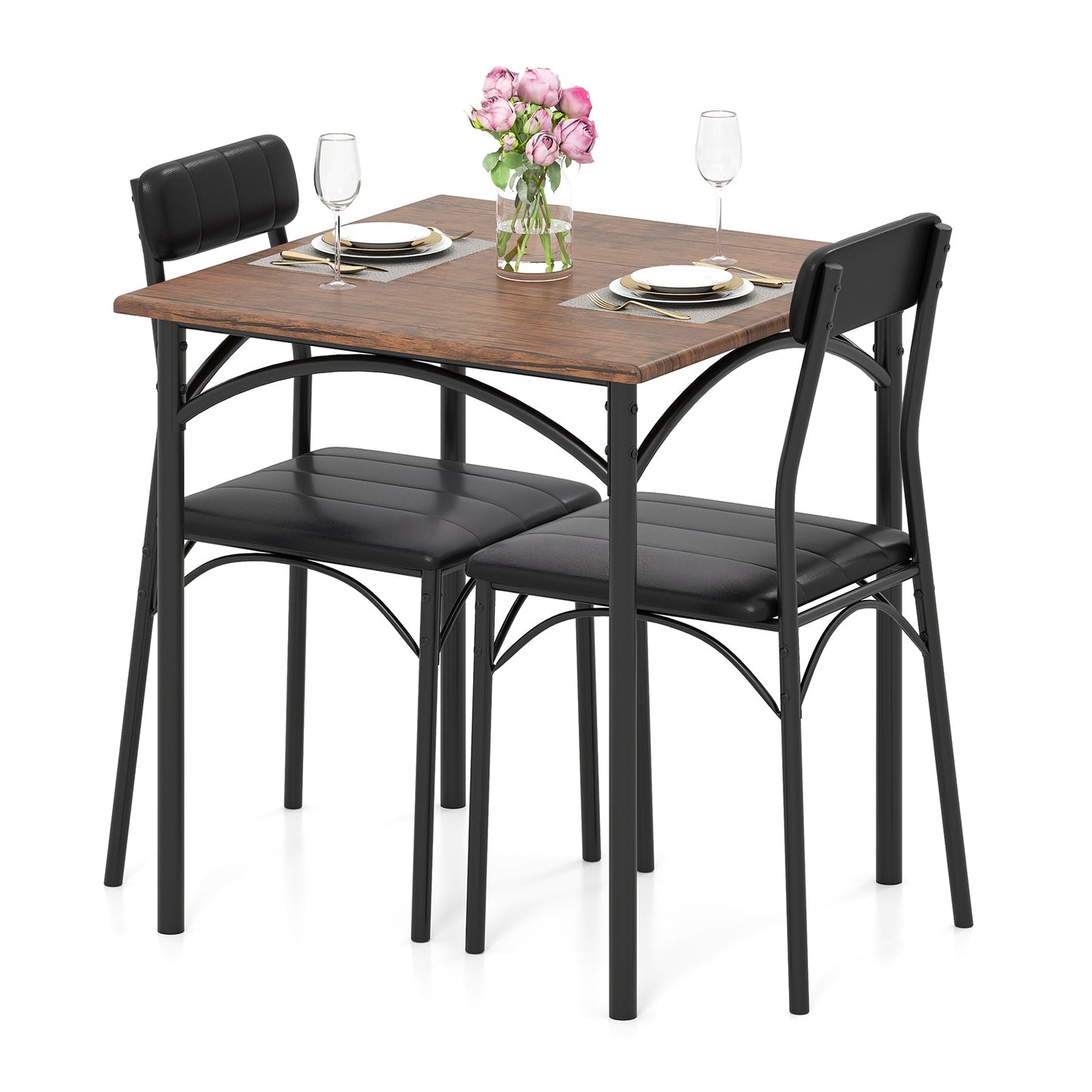 Modern Dining Table Set 3-Piece Kitchen Table Set-Rustic Brown