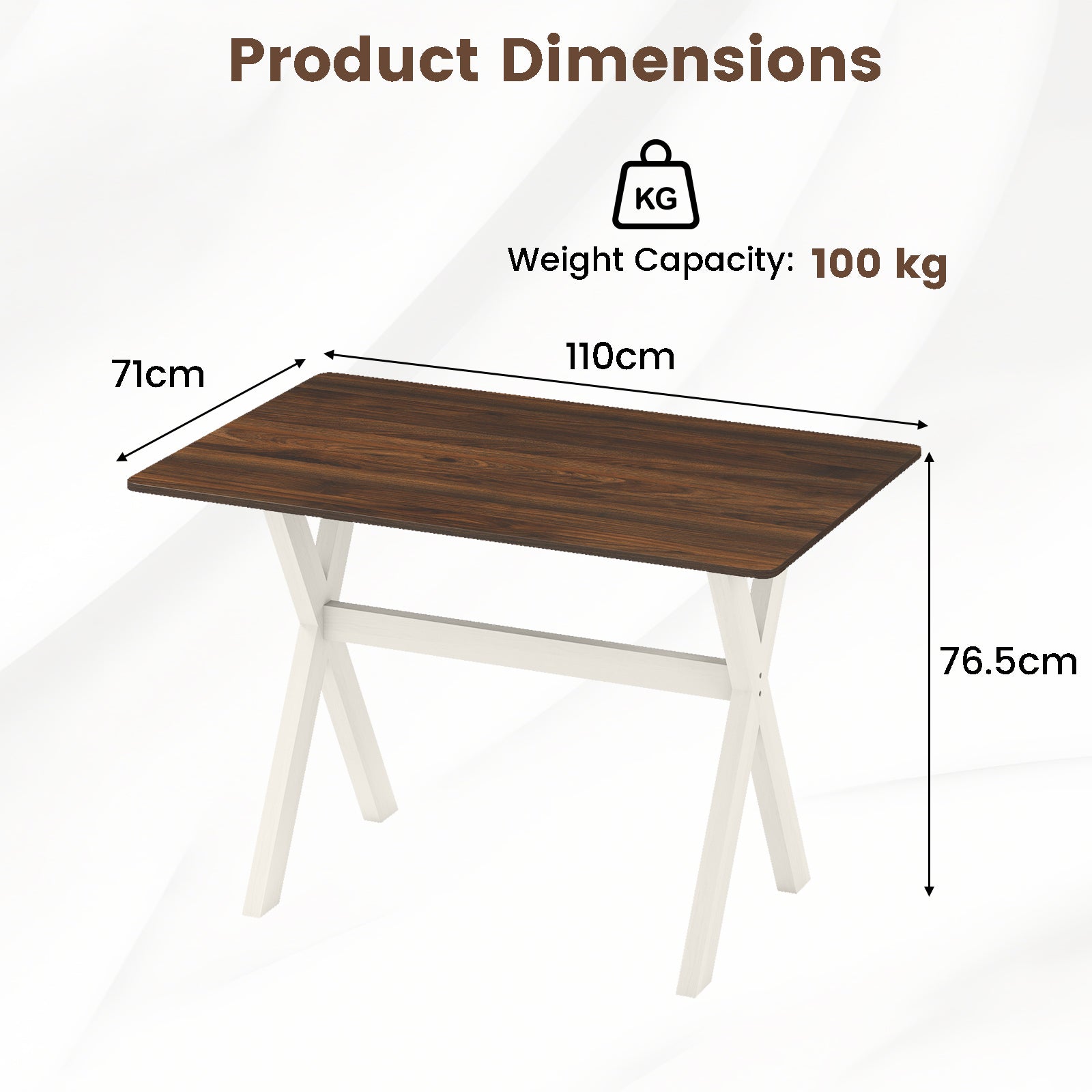 Modern Dining Table Wooden Kitchen Table with X-shaped Frame and with Wood Grain Texture Tabletop-Brown