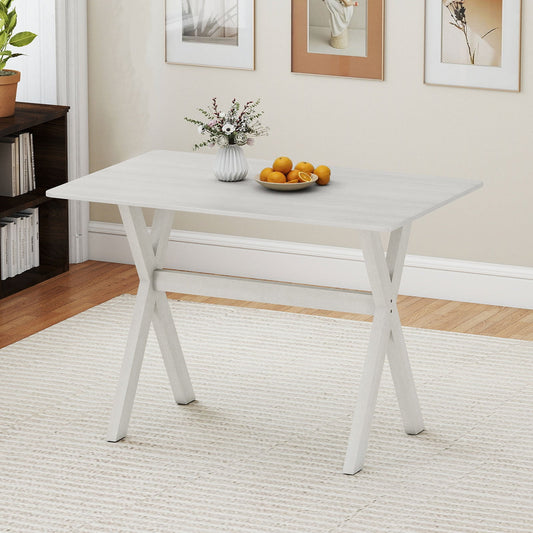 Modern Dining Table Wooden Kitchen Table with X-shaped Frame and with Wood Grain Texture Tabletop-White