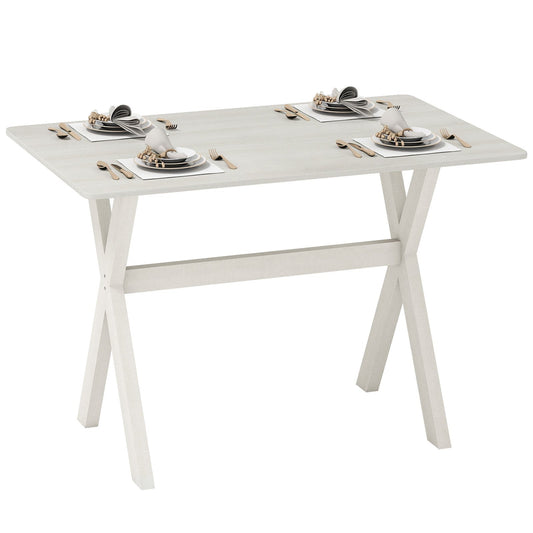Modern Dining Table Wooden Kitchen Table with X-shaped Frame and with Wood Grain Texture Tabletop-White