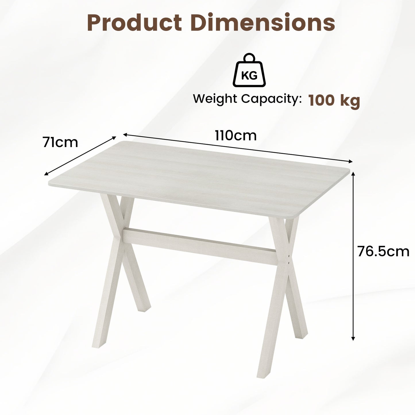 Modern Dining Table Wooden Kitchen Table with X-shaped Frame and with Wood Grain Texture Tabletop-White
