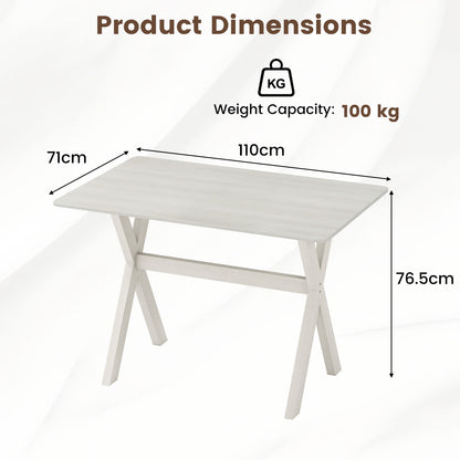 Modern Dining Table Wooden Kitchen Table with X-shaped Frame and with Wood Grain Texture Tabletop-White