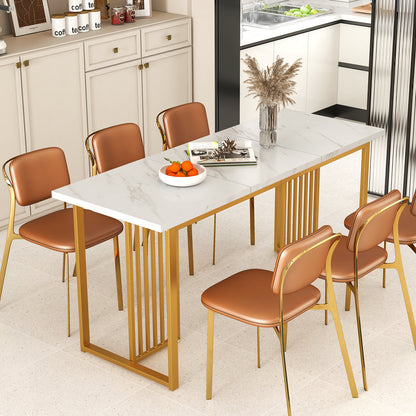 Modern Dining Table with Faux Marble Tabletop for 6-8 People-White