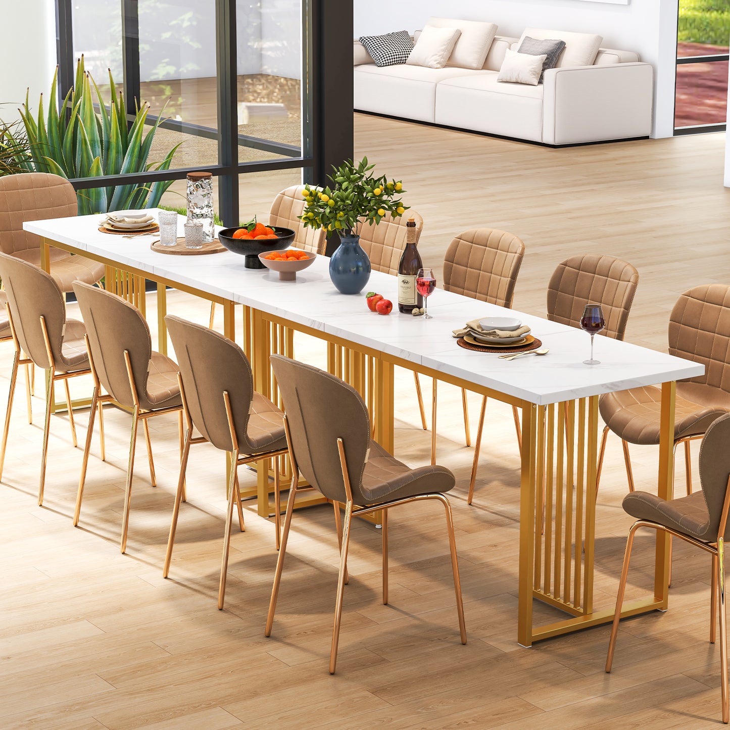 Modern Dining Table with Faux Marble Tabletop for 6-8 People-White