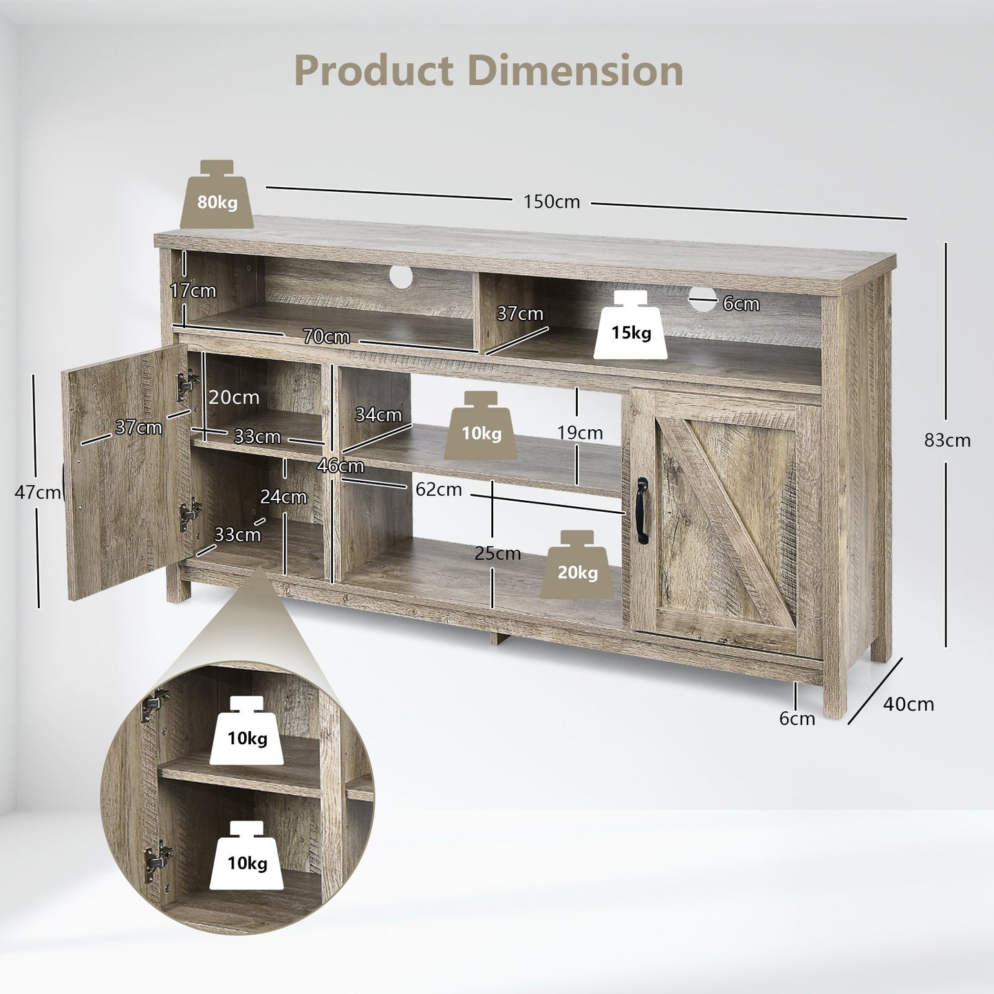 Modern Farmhouse TV Cabinet with Barn Doors for TVs Up to 65 Inches-Natural