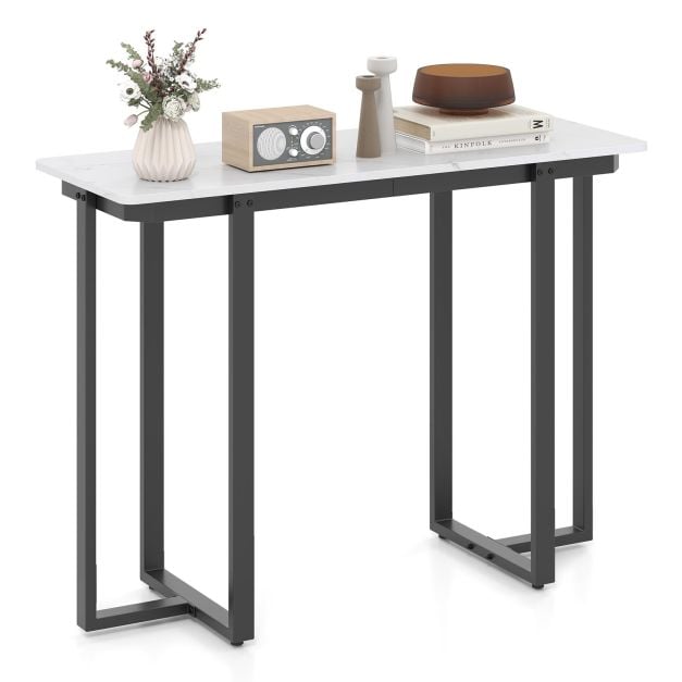 Modern Faux Marble Entryway Console Table with Geometric Metal Frame-Black