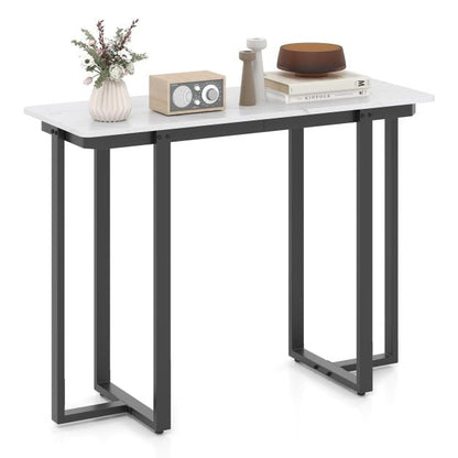 Modern Faux Marble Entryway Console Table with Geometric Metal Frame-Black