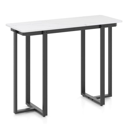 Modern Faux Marble Entryway Console Table with Geometric Metal Frame-Black