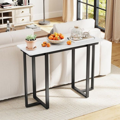 Modern Faux Marble Entryway Console Table with Geometric Metal Frame-Black