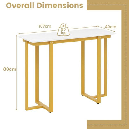 Modern Faux Marble Entryway Console Table with Geometric Metal Frame-White