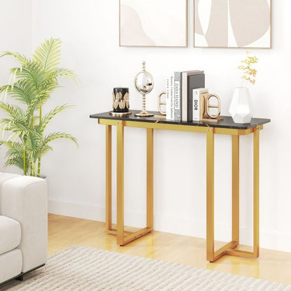 Modern Faux Marble Entryway Console Table with Geometric Metal Frame-Grey